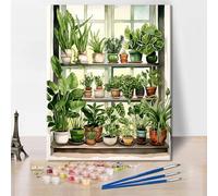 TISHIRON Plante verte Peinture par numéros Adulte Pot Peinture à l'huile Kits sur Toile Botanique Bricolage Peinture Acrylique Artisanat pour Maison Mur 40x50cm(Framed)