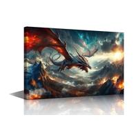 TISHIRON Toile murale à 1 panneau de créatures mythiques - Affiches sur toile avec motif de dragon magique - Œuvre d'art moderne tendue et encadrée, prête à être accrochée (30,5 x 45,7 cm)