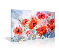 TISHIRON Toile murale à thème coquelicot rouge - Peinture à l'encre - Œuvre d'art moderne encadrée et prête à être accrochée - Décoration murale d'intérieur : chambre à coucher, salon - 61 x 40,6 cm