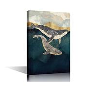 TISHIRON Toile murale abstraite avec baleine - Art mural moderne - Décoration d'intérieur : salon, chambre à coucher, salle de bain - Toile tendue et prête à être accrochée - 30 x 45 cm