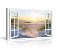 TISHIRON Toile murale effet fenêtre 3D - Paysage - Images de nature pour décoration murale pour salon, chambre à coucher, bureau, impressions encadrées prêtes à accrocher - 61 x 40,6 cm (l x H)