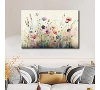 TISHIRON Toile murale encadrée à thème fleurs sauvages - impressions sur toile de peintures à l'aquarelle - œuvre d'art pour décoration murale de salon - 60 x 90 cm