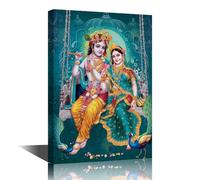 TISHIRON Toile murale - Impressions sur toile avec cadre - Impressions sur toile de dieu hindou du Seigneur Radha Krishna - 45,7 x 30,5 cm