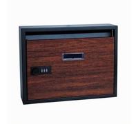 TISHITA Boîte Collecte Fermable Aspect Bois Conception Métallique Robuste, Boîte à Ltres Serrure à Code, Compacte, pr Murs Extérieurs, Particuliers, Style C