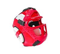TISHITA Coquille de Protection Art Martiaux Casque de de Boxe d'Entraînement Cage Devant Maillée Couverture Totale Confort Rembourré Structure, Rouge, S