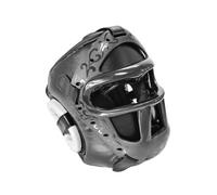TISHITA Coquille de Protection Art Martiaux Casque de de Boxe d'Entraînement Cage Devant Maillée Couverture Totale Confort Rembourré Structure, Noir Pur, M