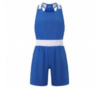 TISHITA Costume de Sport pour Femmes avec Haut à Col Rond et Short à Taille Élastique pour Les Exercices de Boxe, Bleu, 140