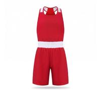 TISHITA Costume de Sport pour Femmes avec Haut à Col Rond et Short à Taille Élastique pour Les Exercices de Boxe, Rouge, 140