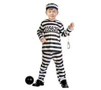 TISHITA Costume Prison Polyester Respirant pour Garçon Ensemble Rayé Noir et Blanc avec Numéro Imprimé Tenue Théâtre pour École Fête Déguisée, 130CM