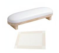 TISHITA Coussin de Manucure Coussin Appui-Bras Support Mousse Mémoire Base Bois Surface PU Étanche Confort Maintenu Réduction de Fatigue Nettoyage à Humide, Beige, Set Repose-Main Bois
