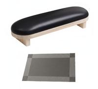 TISHITA Coussin de Manucure Coussin Appui-Bras Support Mousse Mémoire Base Bois Surface PU Étanche Confort Maintenu Réduction de Fatigue Nettoyage à Humide, Noir, Set Repose-Mains Bois