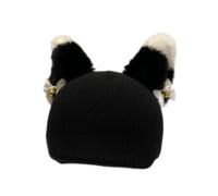 TISHITA Couvre-casque Ski Accessoire Knitted Chapeau Oreilles Animal Respirant Universel Décoratif Convient pour Animation Compétition Sports de Glisse, Oreilles Noires et Blanches