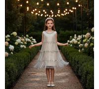 TISHITA Robe Paillettes Fille Robe Franges Robe Soirée Robe Princesse Fluide Brillance Élégante Confort Quotidien Adaptée aux Spectacles Scolaires Récitals Fêtes Photos de Famille, 140CM