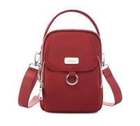 TISHITA Sac à Bandoulière Femme Petit Sac à Main Pochette Téléphone Format Compact Compartiments Zippés Oxford Robuste Bretelle Amovible Réglable Adapté à, Rouge Foncé