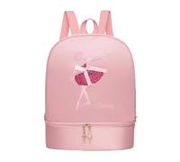 TISHITA Sac de Danse Enfant Sac à Dos Fille Pack Ballet Compartiment Bas pour Chaussures Bretelles Réglables Motif Féminin Résistant à l'Eau Adapté aux Cours, Rose, Danseuse Brodée