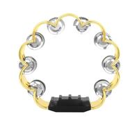 TISHITA Tambourin à Main Double Couche Instrument à Percussion Clochettes Cadre Fleuri Poignée Confortable et Métal Timbre Brillant et Précis Adapté aux Répétitions Animations Scolaires, Doré