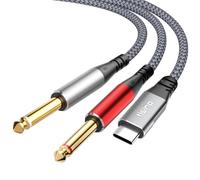 Tisino Câble Jack USB C vers Double Jack 6,35mm TS Mono Splitter, 3M | Câble Jack Audio USB-C vers 2 Jack 6,35mm pour Smartphone/Tablette/Amplificateur/Mixeur/Haut-parleur, DAC HiF, Nylon Tresséi
