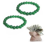 TiSkying Lot de 2 bracelets porte-bonheur Feng Shui vert porte-bonheur avec triple protection en perles de pierre verte pour porte-bonheur