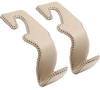 TISOHUGO Lot de 2 crochets pour sac à main de voiture, appuie-tête de siège arrière, cintres en cuir véritable, accessoire durable pour accrocher des sacs d'épicerie, beige