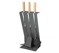 Tisonnier - anthracite revêtu avec des poignées en bois B/H/T = 23/60/16,5 cm