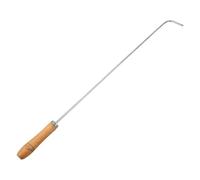 Tisonnier Long de Cheminée en Fer et Bois pour Feu de Camp | Poignée Argentée, Crochet Arrondi, Usage Camping et Foyer, Contrôle D’une Main, Surface Mate
