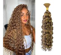 Tissage Bresilien Human Braiding Hair Blonde 22 Pouces Water Wave Boho Braids Human Hair Bulk Hair Extensions No Weft Tissage Cheveux Humain Naturels Meches Bresiliennes #27 Couleur (50g/1 Bundle)