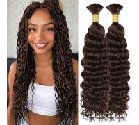 Tissage Bresilien Human Braiding Hair Water wave Boho Braids Human Hair Bulk Hair Extensions No Weft Tissage Cheveux Humain Naturels Meches Bresiliennes Chocolate Brown #4 Couleur (24 pouces 100g)