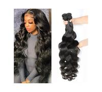 Tissage Cheveux Humain Extensions de cheveux brésiliens naturels ondulés de 25 à 80 cm, cheveux vierges non traités, couleur naturelle #1B Extensions de cheveux(32 32 32)