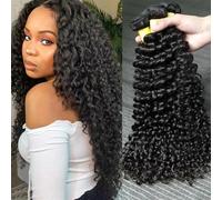 Tissage Cheveux Humain Mèches brésiliennes naturelles Remy, cheveux bouclés, Deep Wave, tissage naturel, Loose Deep Wave Human Hair Bundles - Extensions de cheveux(Color:24 26 28 30)