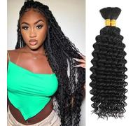 Tissage Cheveux Humain Naturels Deep Wave Bulk Human Hair Braiding for Boho Braids Unprocessed No Weft Tissage Bresilien Curly Bundle Virgin Hair 2 Braids Per Pack 100g Extension Cheveux 26 Pouces
