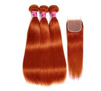 Tissage Faisceaux de cheveux humains raides avec fermeture - Faisceaux de cheveux raides avec fermeture Trame de cheveux brésiliens Cheveux humains avec fermeture en dentelle 4 x 4 Partie libre avec c