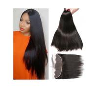 Tissage Lot de 8 à 30 pouces de cheveux humains avec tissage frontal droit et extensions de cheveux brésiliens Remy en dentelle frontale 13 × 4 Tissage Cheveux Humain(24 24 24 with 18)