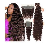Tissage Naturel Cheveux Paquets de vague profonde en vrac avec fermeture 6x6 fermeture à lacet 3/4 paquets brun 100% brésilien Remy paquets de cheveux humains #4 colorés Hair Extension(13" x 4",12 14