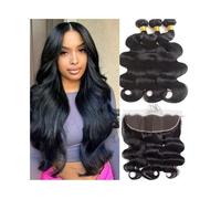 Tissage Naturel Cheveux Tissage brésilien naturel Body Wave, lot de 3 mèches, avec dentelle frontale 13x4, cheveux de bébé pré-épilés. Hair Extension(26 26 26 Frontal 18)