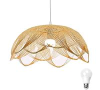Tissé À La Main En Bambou Pendentif Lumière Forme De Fleur Lustre En Bambou Naturel Plafonnier Plafonnier, Lustre De Style Rural Pour Salle À Manger, Salon De Thé, Salon