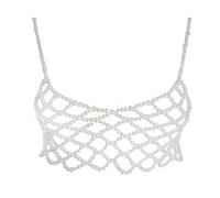 Tissé À La Main Perle Maille Filet Corps Chaîne Haut Court Évidé Perlé Camisole Gilets Pour Les Femmes Fête Discothèque Bijoux Pearl Chain Jewelry Camisole