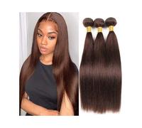 tisser des paquets Extensions de cheveux brésiliens naturels lisses 45 à 76 cm, couleur brun chocolat n° 4, tissage 1/3, for femmes(22inches)