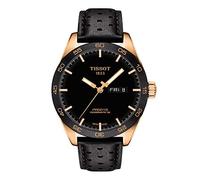 Tissot PRS 516 316L Montre pour homme avec boîtier en acier inoxydable avec revêtement PVD or rose et bracelet en cuir suisse automatique, noir, 20 Casual (modèle : T1004303605101)