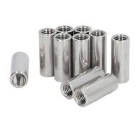 Tissting 10 Pièces Écrou D'accouplement Rond M12 x 1,75 Filetage Femelle 16mm Diamètre Extérieur 40mm Longueur 304 Écrous D'accouplement à Tige Ronde en Acier Inoxydable Argenté