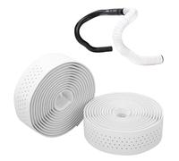 Tissting 2 Pièces Bande de Guidon en Cuir 200 x 3 cm 3mm épaisseurs PU EVA Bande de Barre de Vélo, Blanc Auto-Collante Poignée de Vélo Sangle Arrière Adhésive pour Vélo de Route