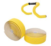 Tissting 2 Pièces Bande de Guidon en Cuir 200 x 3 cm 3mm épaisseurs PU EVA, Jaune Auto-Collante Poignée de Vélo Sangle Arrière Adhésive pour Vélo de Route