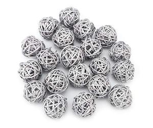 Tissting 20 Pièces Boules Décoratives, Bols de Pièce Maîtresse de Vase Orbes de Remplissage Artisanat, Ornement de Maison, Boules de Rotin de 3 cm pour Décor de Pot-pourri de Fête de Mariage(Argent)