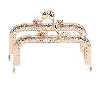 Tissting 2PCS Light Gold Purse Frame, 4.13in / 3.35in DIY Craft Metal Clasp for Handbag Wallet, Vintage Engraving Sewing Holes Easy Install Gift for Family Friends DIY Accessories (10.5cm Light Gold)