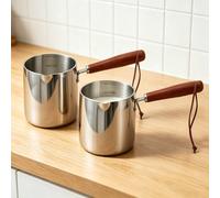Tissting 2PCS Mini Cafetières 450ml,Poignée Bois Petites Casseroles Sauce | Chauffe-Beurre Pot à Lait à Induction Pot Petit avec Bec Verseur et Poignée en Bois pour Cuisson Lait
