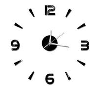 Tissting, Autocollant Horloge Murale Décorative, Miroir Acrylique 1mm, Design Adhésif Moderne pour Décoration Maison, Bureau, Salon, Chambre, Cuisine (Noir)