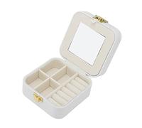 Tissting Boîte à Bijoux de Voyage en Cuir Pu avec Miroir, Blanc - Organisateur Portable pour Bague Pendentif Boucle D'Oreille Collier Bracelet 15 cm/6 pouces