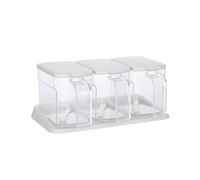 Tissting Boîte d'assaisonnement en plastique à 3 grilles avec cuillères, grand rangement transparent pour condiments pour l'organisation du comptoir de cuisine (6,3 x 4,7 x 3,1 (Abricot)