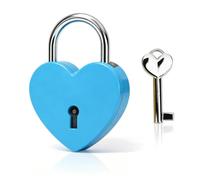 Tissting Cadenas Coeur en Métal 45x59mm/1.8x2.3in Bleu avec Cle | Cadenas en Forme de Cœur avec Clé, Petit Verrou Decoratif pour Journal Intime Bagages Boite a Bijoux et Pont des Amoureux