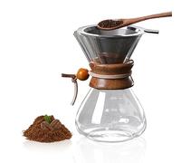 Tissting Cafetière Verre 400ml avec Filtre Inox Permanent Manchon Bois, Café Filtre Manuel Cafetière en Verre pour la Fête du Café à la Maison