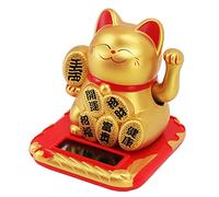 Tissting Chat Ondulant à énergie Solaire, Chat Porte-Bonheur avec Bras Ondulant, Bras Ondulant Maneki Neko pour l'argent de la Fortune Et la Bonne Chance pour la Décoration de la Voiture(Chinois-Or)
